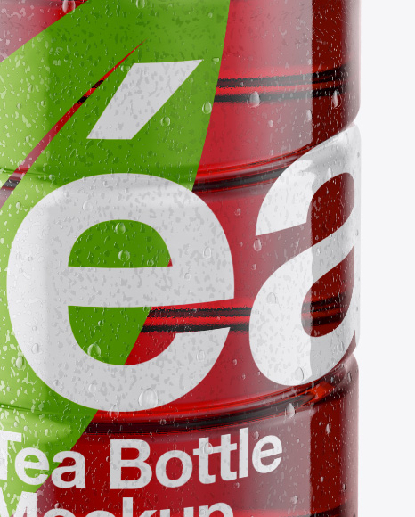 10oz Tea Bottle in Shrink Sleeve with Condensation Mockup - Front View (High-Angle Shot)