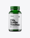 Green Glass Bottle With Pills Mockup