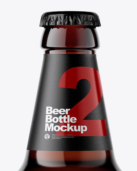 Amber Glass Bottle With Lager Beer Mockup