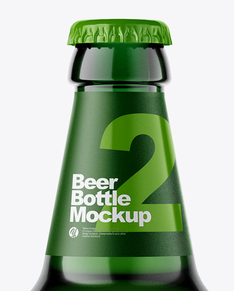 Green Glass Bottle With Lager Beer Mockup