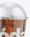 Transparent Plastic Soda Cup With Ice and Cap Mockup