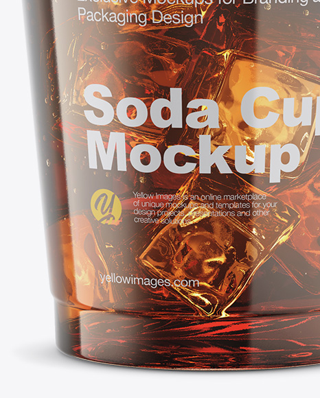 Transparent Plastic Soda Cup With Ice and Cap Mockup