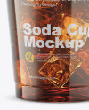 Transparent Plastic Soda Cup With Ice and Cap Mockup