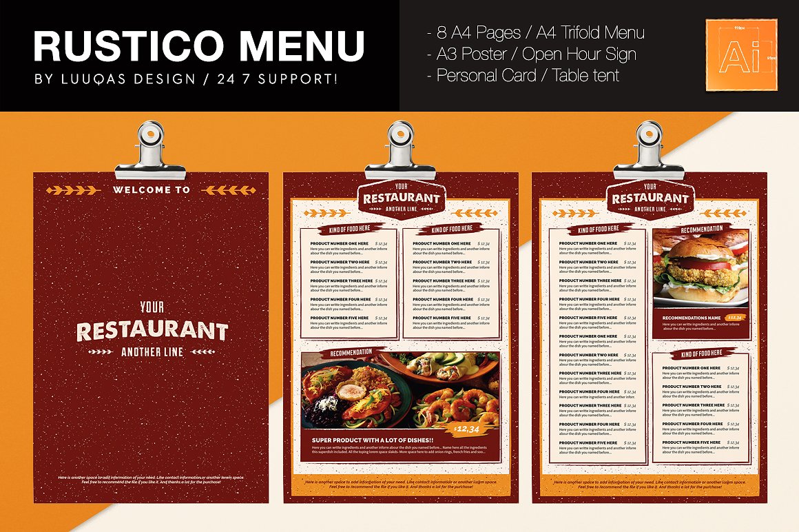 Rustico Menu Illustrator Template