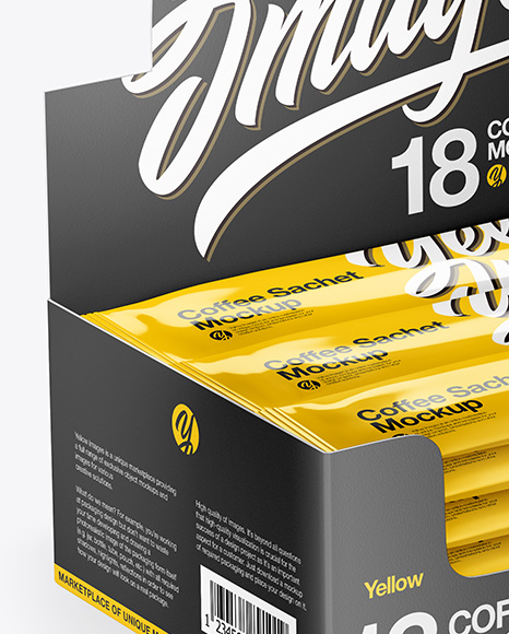 18 Coffee Sachets Mockup - Half Side View