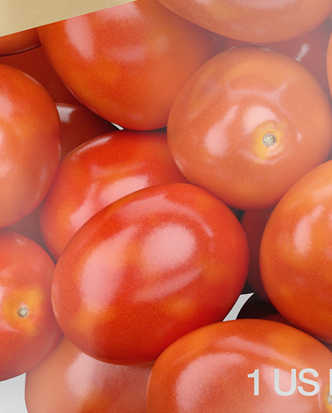 Glossy Transparent Stand-Up Pouch W/ Tomatos Mockup - Front View