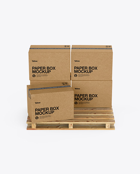 Wooden Pallet With 5 Kraft Boxes Mockup - Front View