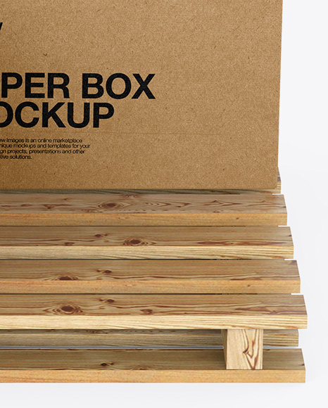 Wooden Pallet With 5 Kraft Boxes Mockup - Front View