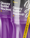 Transparent Shrink Pack with 6 Plastic Glossy Bottles Mockup - Half Side View