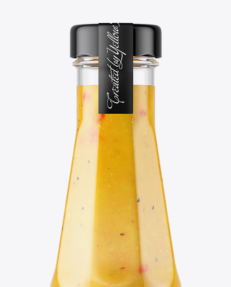 Clear Glass Bottle with Сurry Sauce Mockup