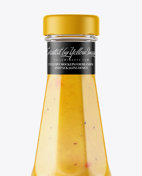 Clear Glass Bottle with Сurry Sauce Mockup