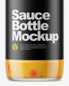 Clear Glass Bottle with Сurry Sauce Mockup