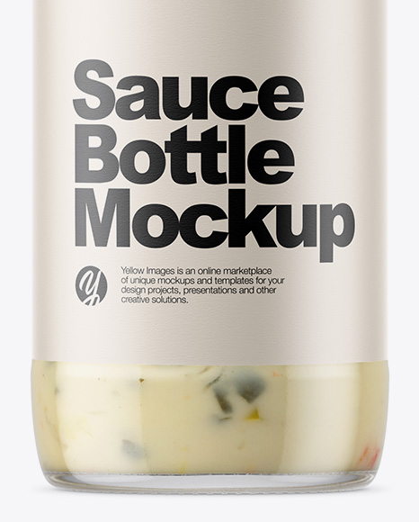 Clear Glass Bottle with Garlic Sauce Mockup