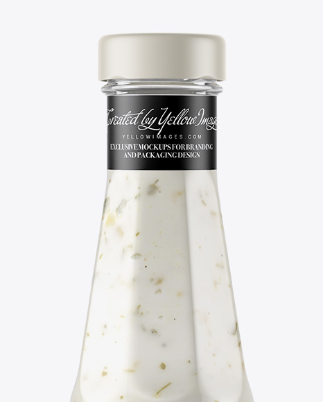 Clear Glass Bottle with Garlic Sauce Mockup