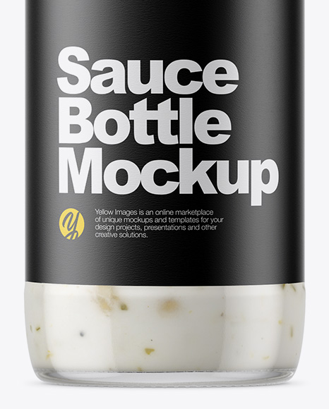 Clear Glass Bottle with Garlic Sauce Mockup