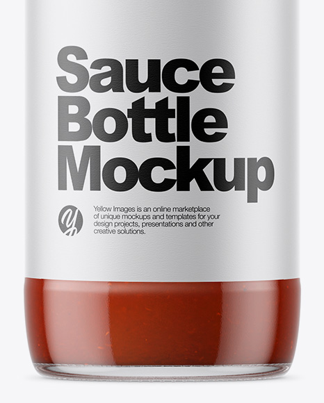 Clear Glass Bottle with Ketchup Sauce Mockup