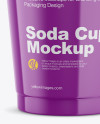 Glossy Plastic Soda Cup With Ice and Cap Mockup