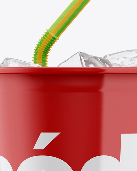 Glossy Plastic Soda Cup With Ice Mockup