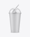 Matte Plastic Soda Cup With Ice and Cap Mockup