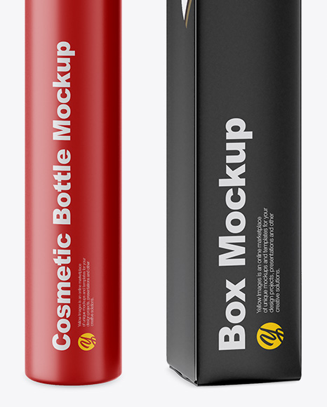 Matte Cosmetic Bottle w/ Paper Box Mockup