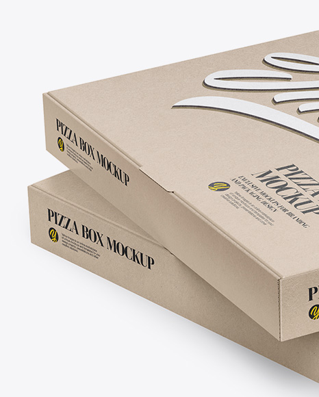 Two Pizza Kraft Boxes Mockup - Half Side View