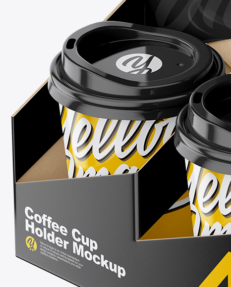 Glossy Coffee Cup Holder W/ Glossy Cups Mockup