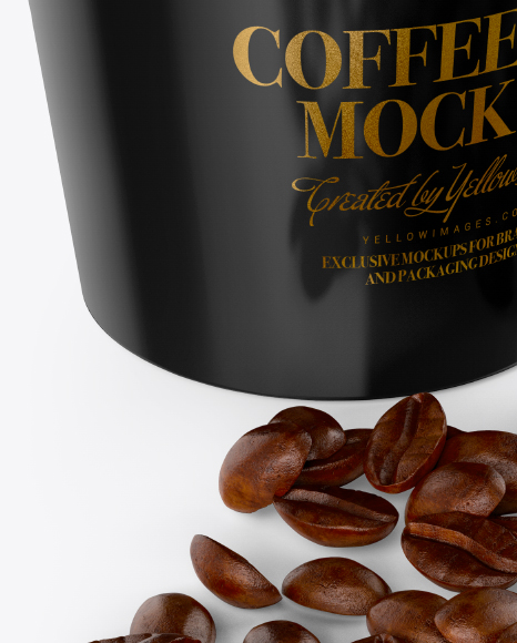 Glossy Coffee Cup With Coffee Beans Mockup