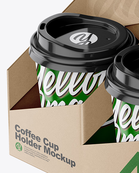 Kraft Coffee Cup Holder W/ Glossy Cups Mockup - Free Download Images