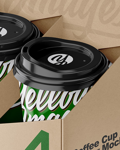 Kraft Coffee Cup Holder W/ Glossy Cups Mockup