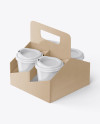 Kraft Coffee Cup Holder W/ Matte Cups Mockup