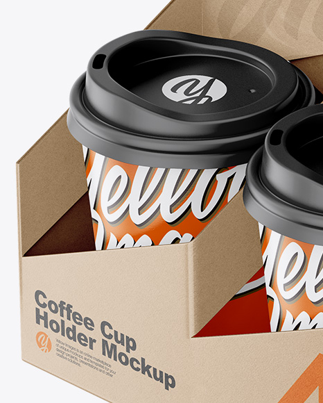 Kraft Coffee Cup Holder W/ Matte Cups Mockup - Free Download Images