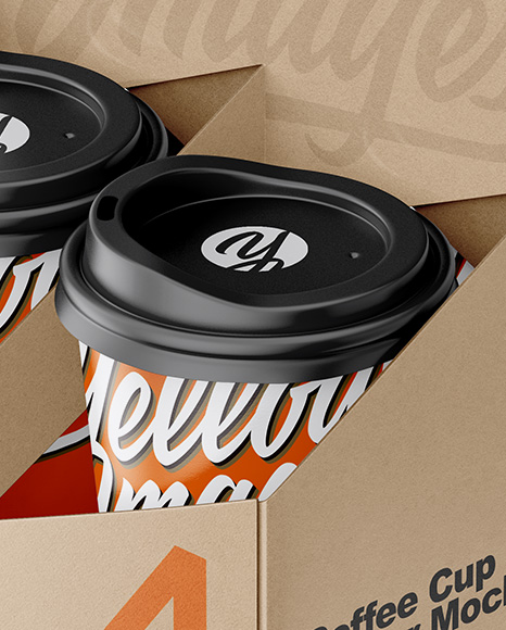 Kraft Coffee Cup Holder W/ Matte Cups Mockup