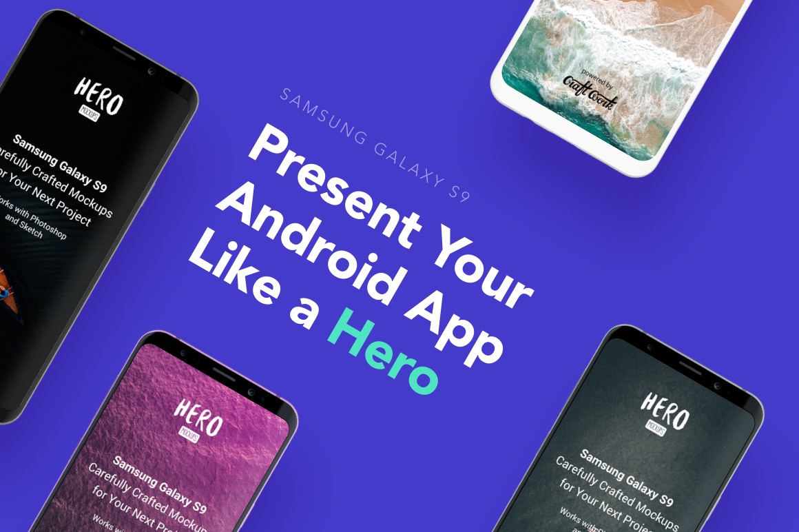 HERO Samsung Galaxy S9 Mockups HERO Samsung Galaxy S9 Mockups