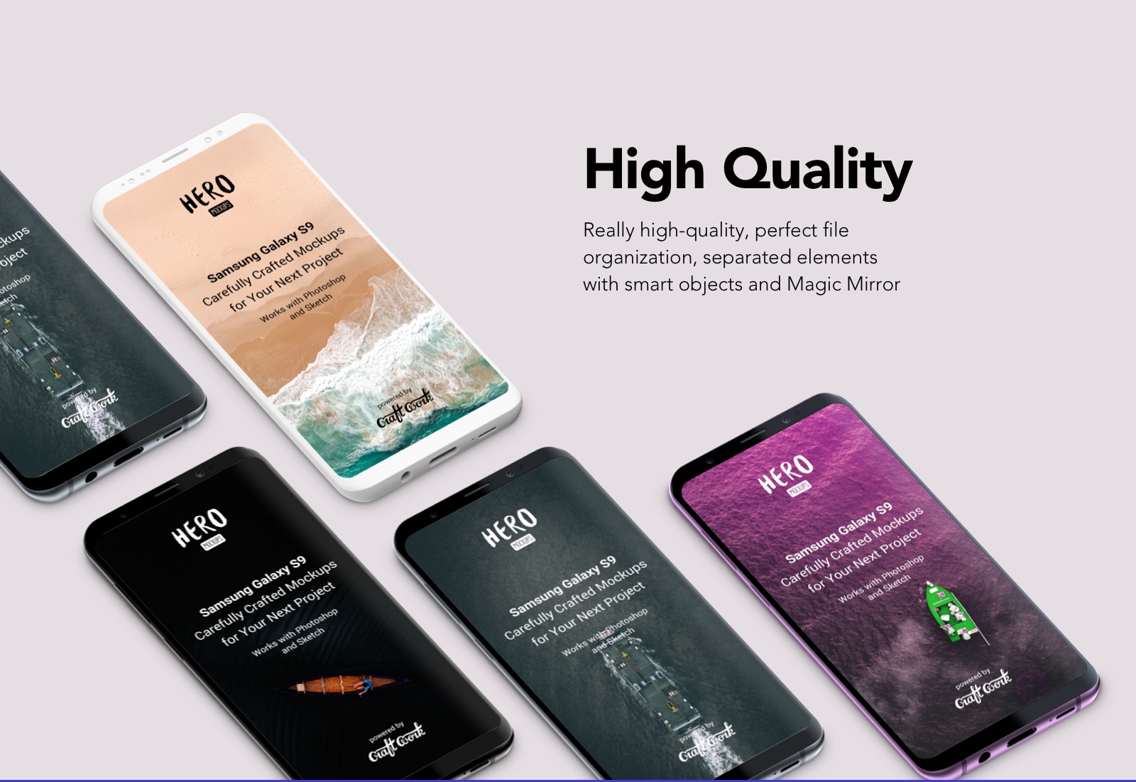 HERO Samsung Galaxy S9 Mockups HERO Samsung Galaxy S9 Mockups