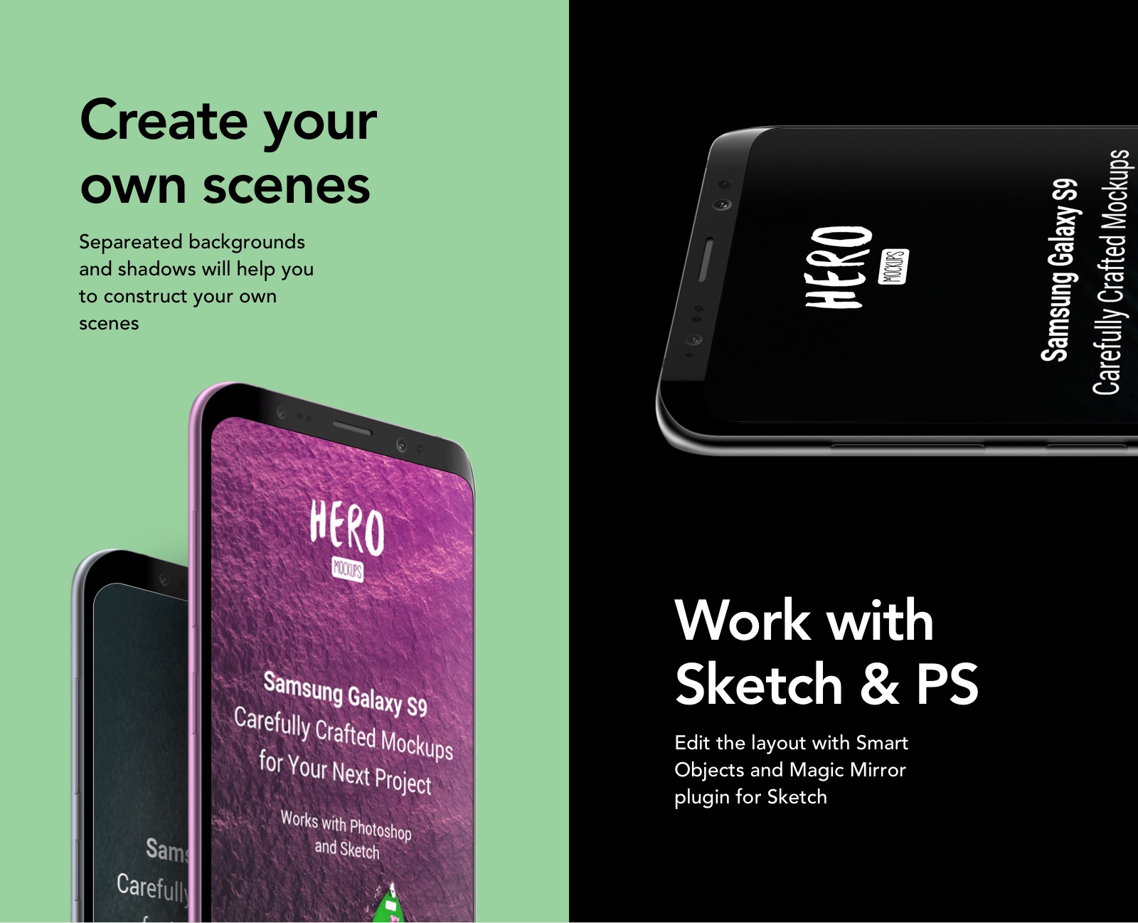 HERO Samsung Galaxy S9 Mockups HERO Samsung Galaxy S9 Mockups