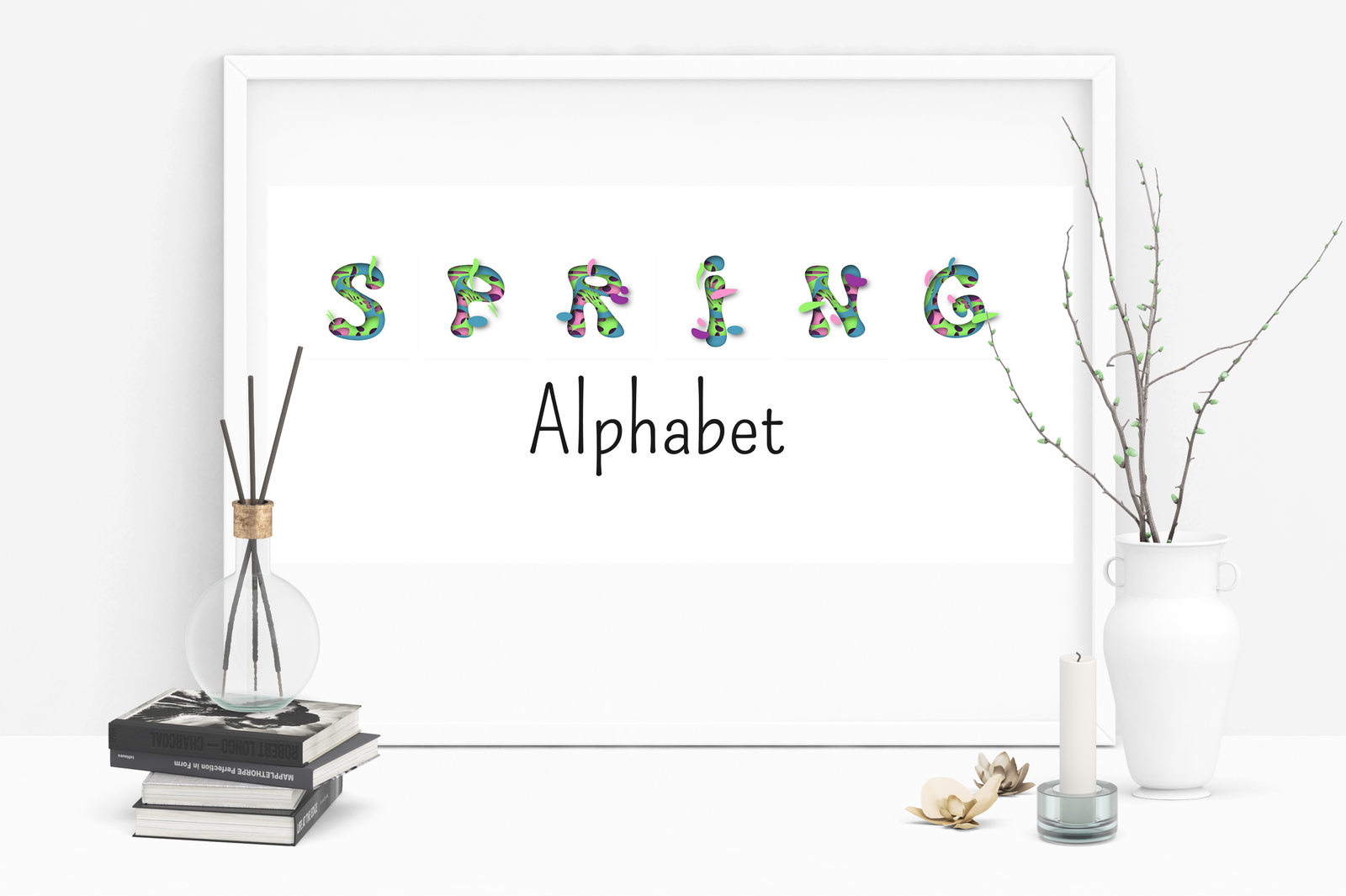 Spring alphabet. Paper cutout vector design.