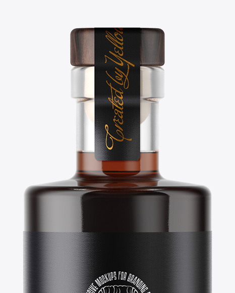 Black Rum Bottle with Wooden Cap Mockup