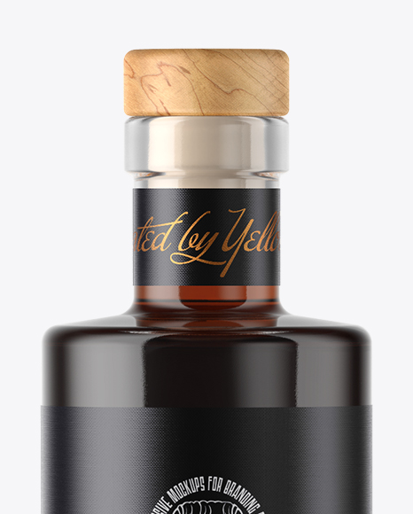 Black Rum Bottle with Wooden Cap Mockup