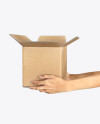 Opened Cardboard Box with Hands Mockup