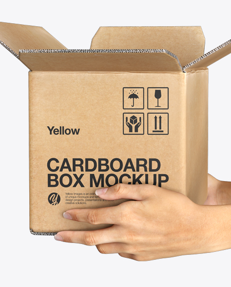 Opened Cardboard Box with Hands Mockup