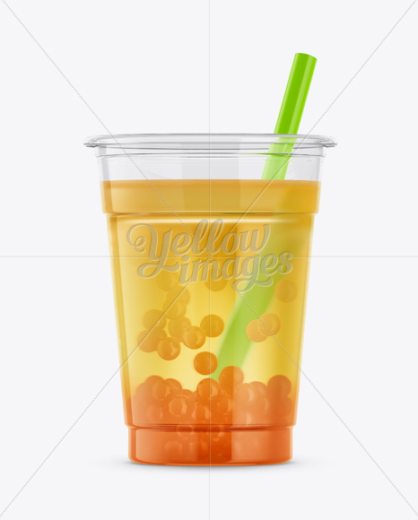 Cup w/ Mango Bubble Tea Mockup