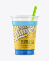 Cup w/ Blue Raspberry Bubble Tea Mockup