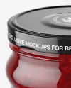 Clear Glass Jar with Strawberry Jam Mockup