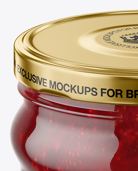 Clear Glass Jar with Strawberry Jam Mockup