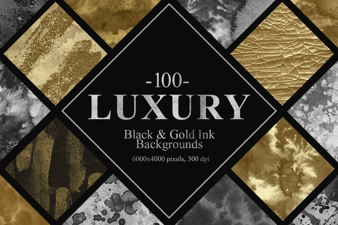 100 Luxury Black&amp;Gold Ink Textures