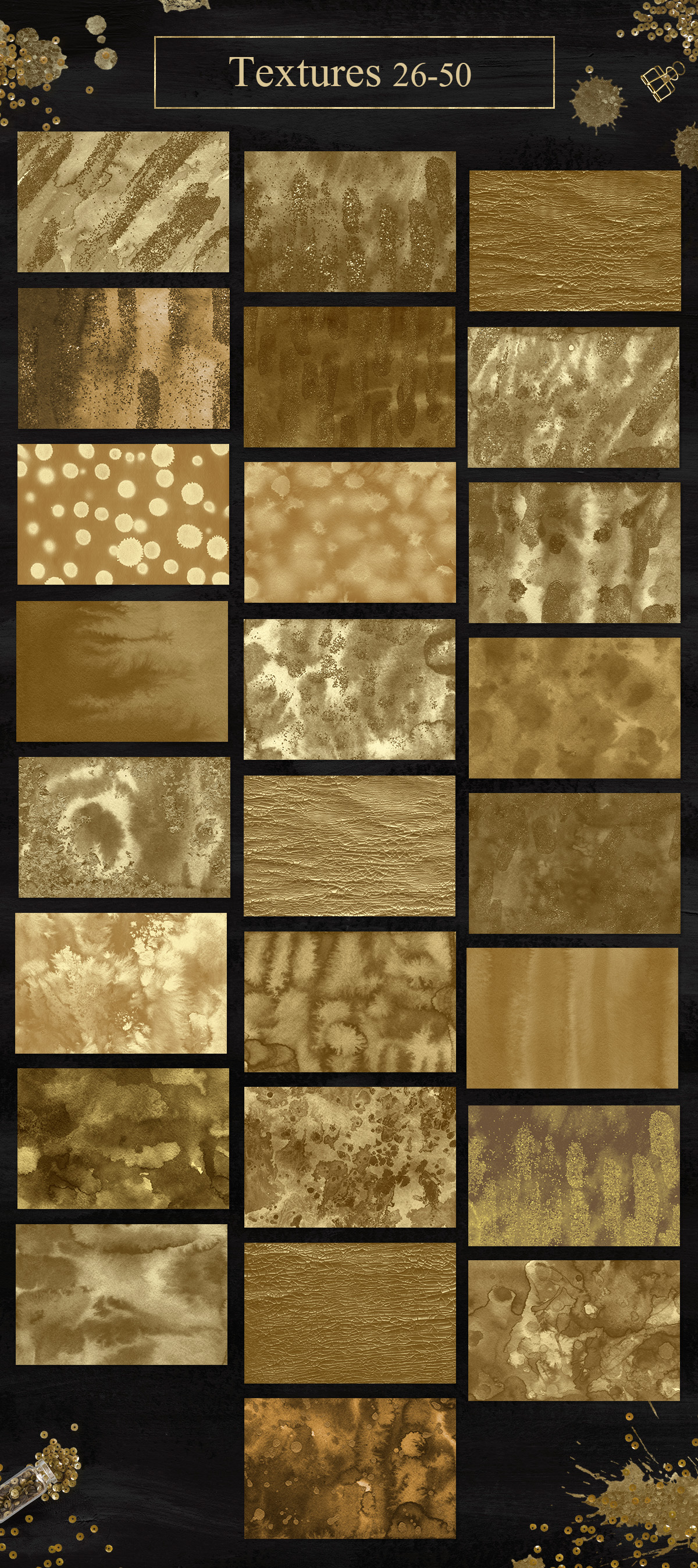 100 Luxury Black&amp;Gold Ink Textures