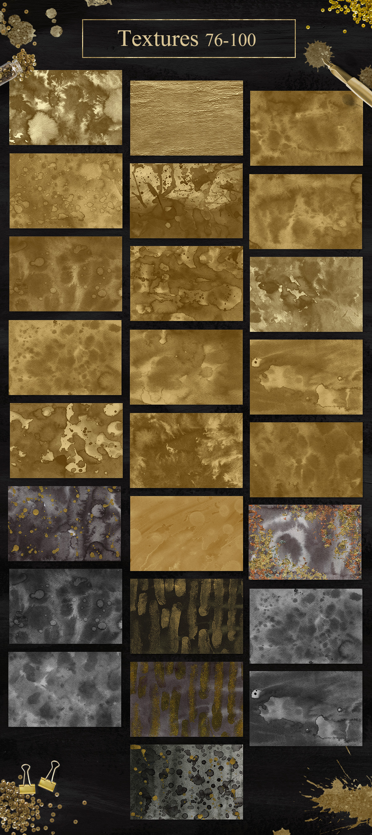 100 Luxury Black&amp;Gold Ink Textures