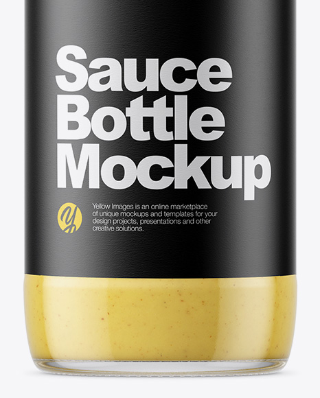 Clear Glass Bottle with Mustard Sauce Mockup