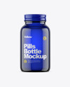 Empty Dark Blue Glass Pills Bottle Mockup