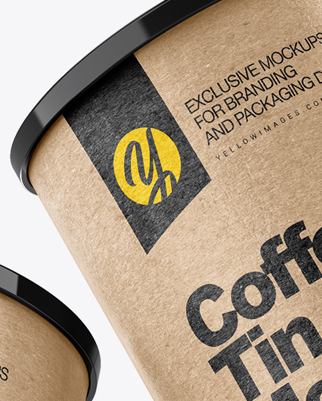 Two Coffee Tin Cans with Kraft Label Mockup